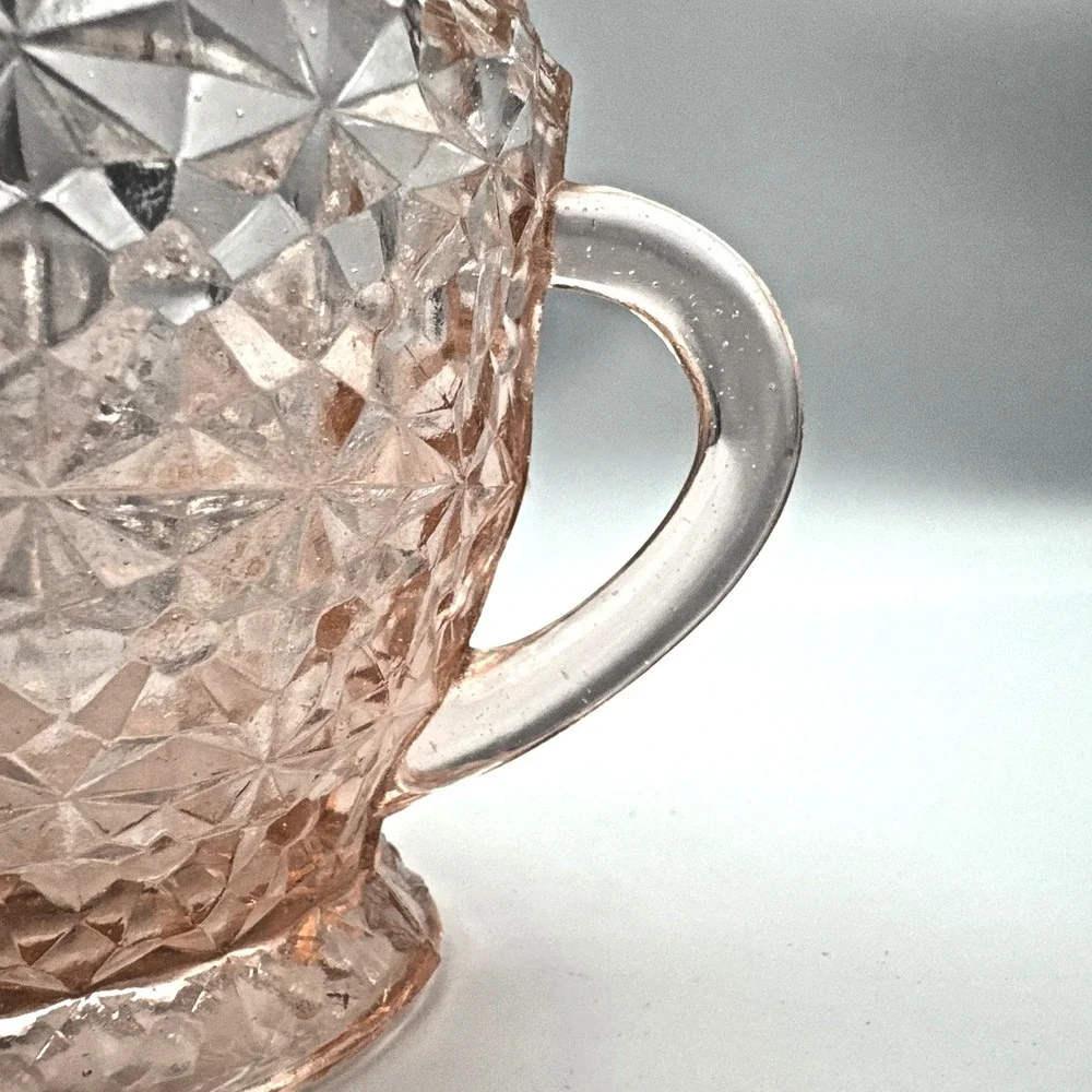 Vintage Jeannette Pink Depression‎ Glass Cubist Sugar Bowl 1930s